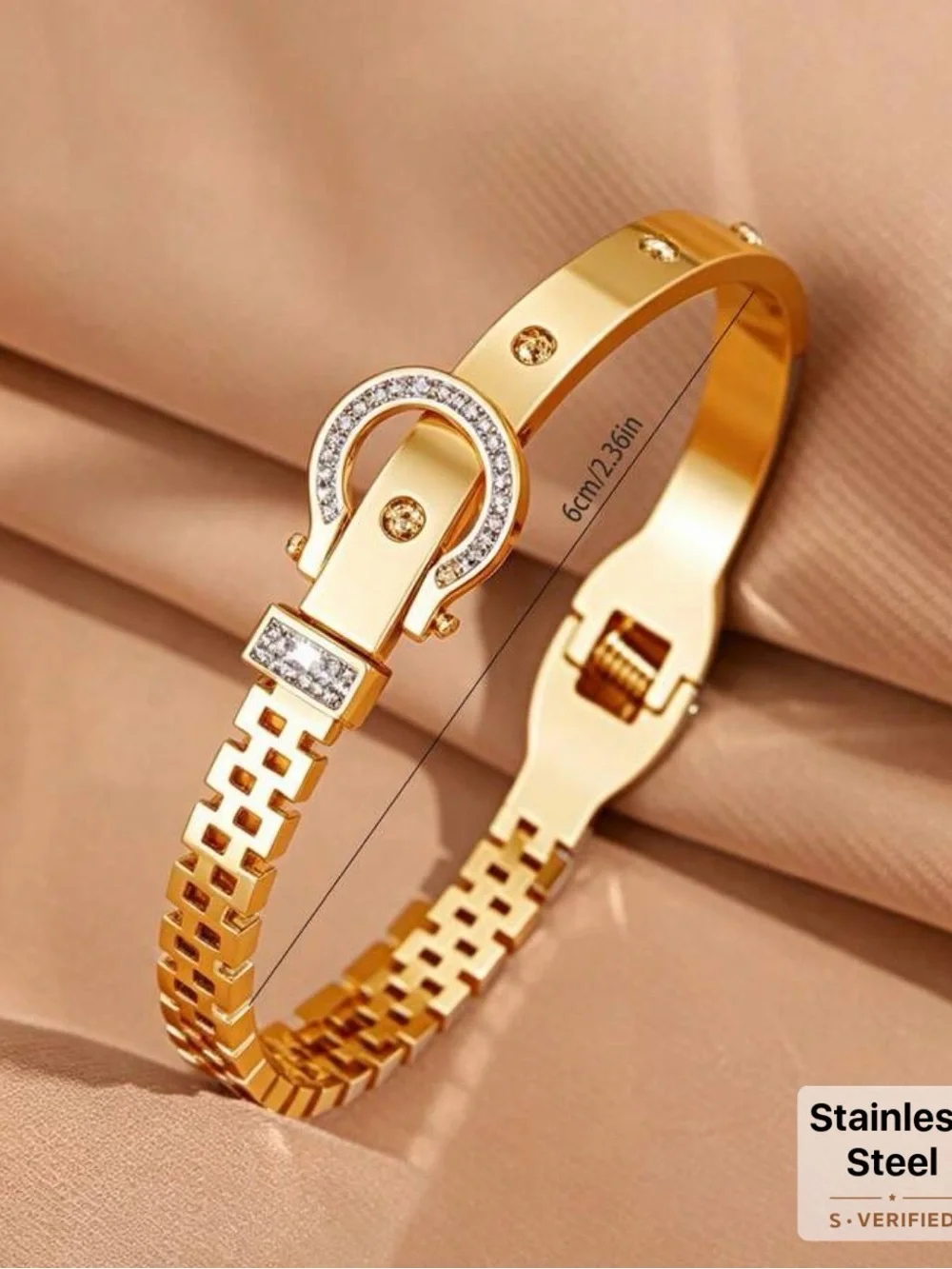 Western Bracelet Gold-Tone Buckle Crystal Accent Women's Bangle